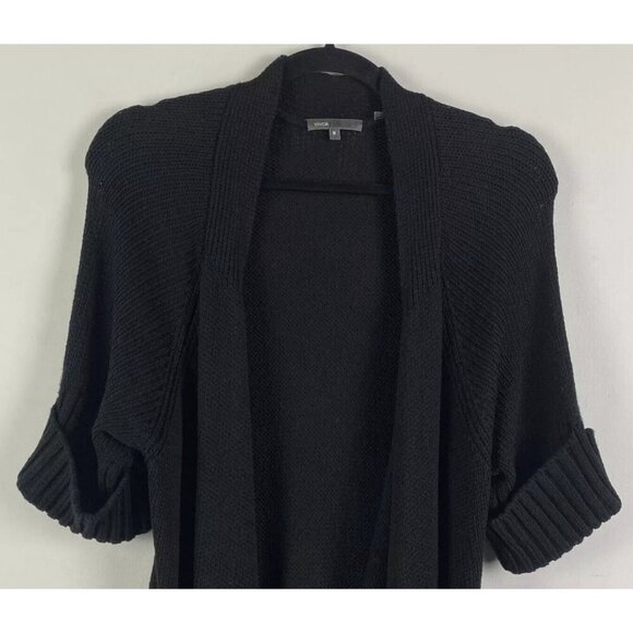 VINCE Black Wool Blend Short Sleeve Knit Open Cardigan Sweater - Picture 6 of 11